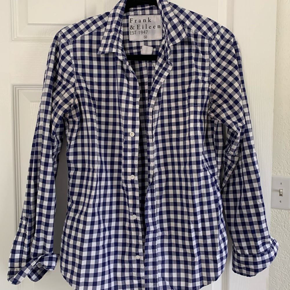 Frank & Eileen Cotton Navy Gingham shirt M